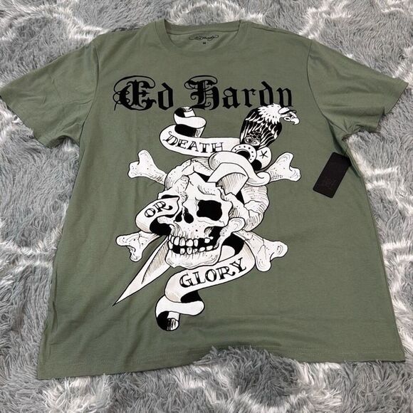 NWT Ed hardy death or glory light olive green t-shirt size medium - Picture 1 of 6